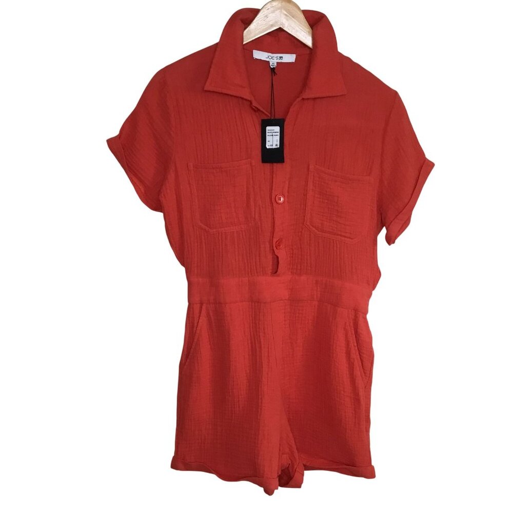 JOE’S JEANS Gauze Romper Red Valiant Poppy Short Sleeve Elastic Waist XS NWT